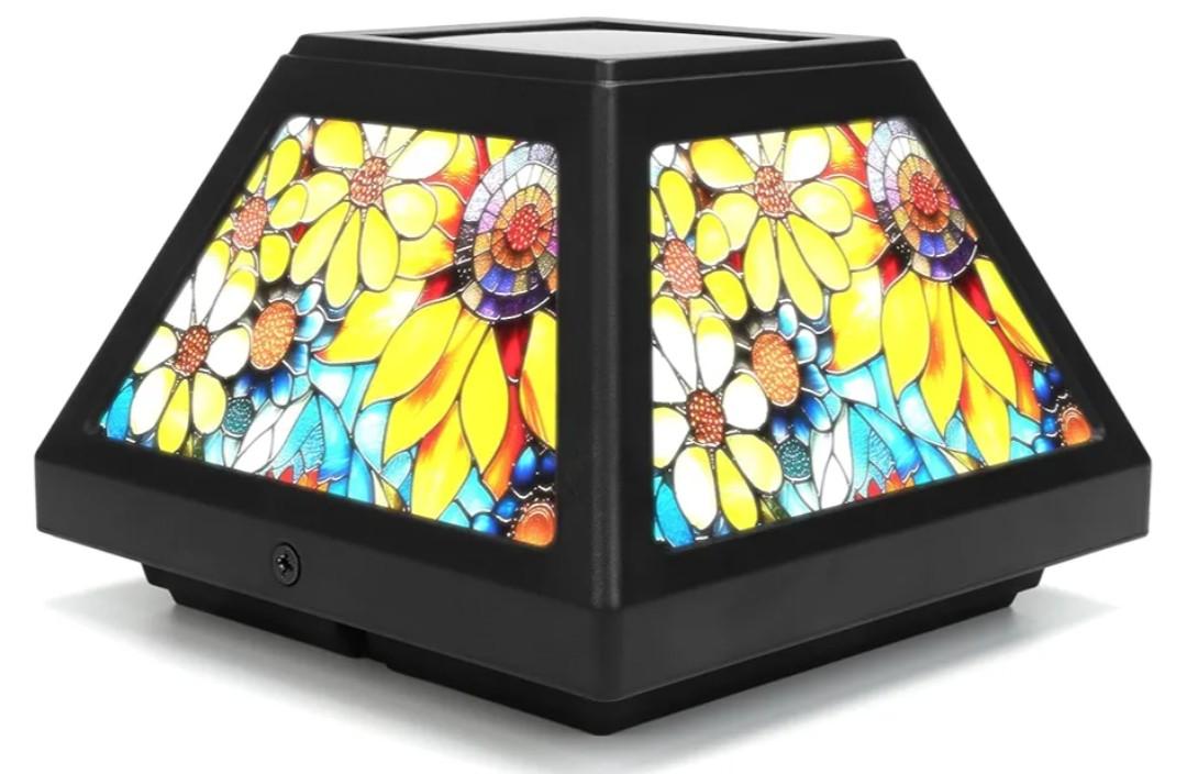 Solar Post Cap Lights - 4x4, 5x5, 6x6 Fence Post Solar Lights, Sunflower Lampshade, 15LM Bright LED, IP65 Waterproof Outdoor Post Lights for Garden, Yard, Deck, Warm White (Sunflower, 4)