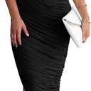 PRETTYGARDEN One Shoulder Dresses for Women 2026 Summer Ruched Mesh Asymmetrical Cocktail Wedding Guest Bodycon Dress (Black, L)