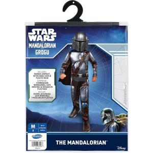 STAR WARS The Mandalorian Official Youth Halloween Costume - Premium Quality Padded Jumpsuit with Plastic Mask and Detachable Cape (S)