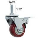 Finnhomy Swivel Caster Wheels 2 Inch Heavy Duty Threaded Stem Casters 3/8"-16x1 with Brake Set of 4 Premium Polyurethane Wheels PU Load Bearing 800 Lbs Anti-wear Smooth Casters, Red