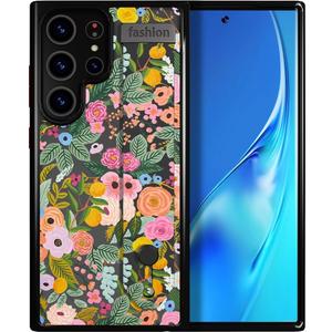 S23 Ultra Case Cute with Stand/Shockproof Slim Strap Kickstand Phone Case for Women Girls Compatible with Samsung Galaxy S23 Ultra/Abstract Lovely Flowers Florals