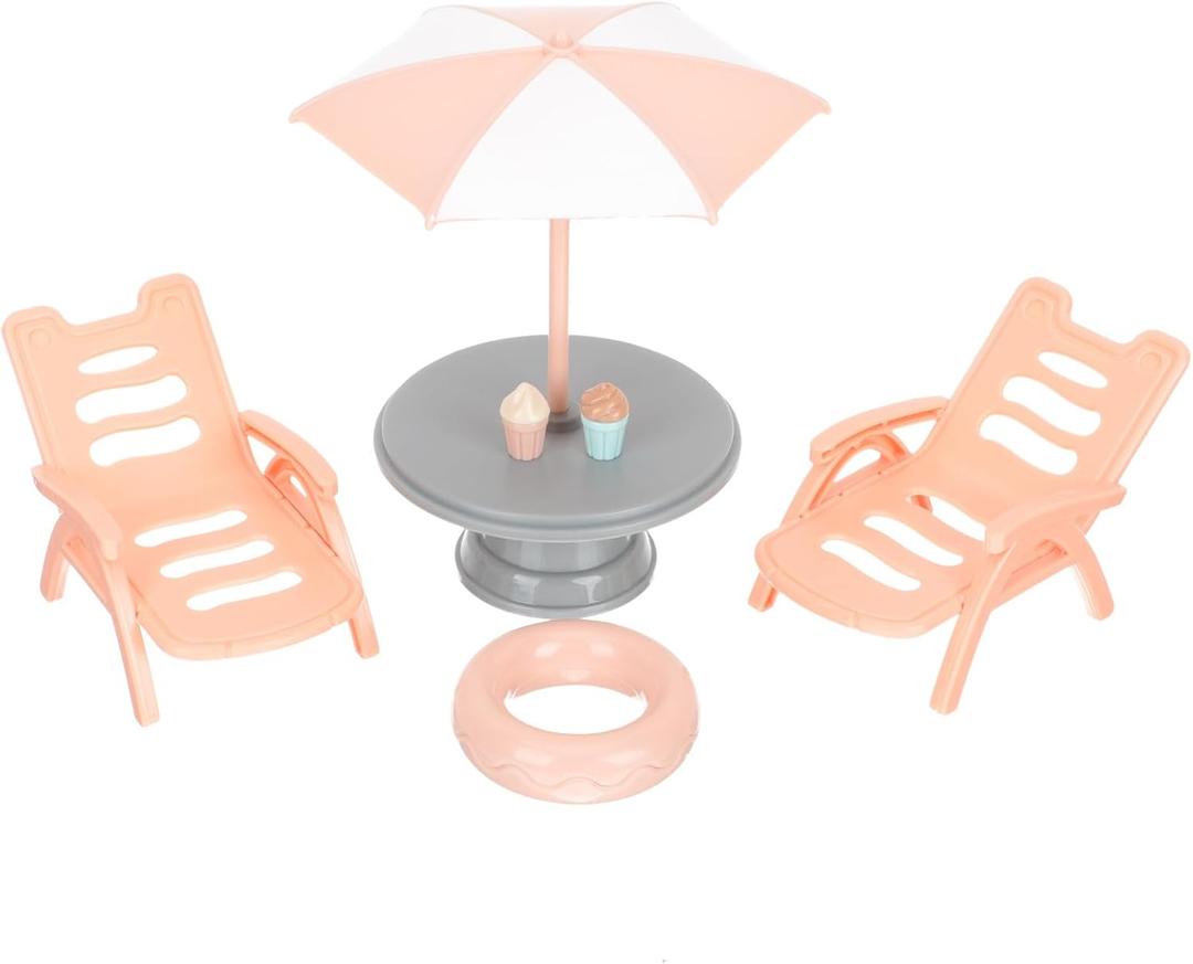 UPKOCH 12pcs Miniature Beach Chair Decor Set - DIY Dollhouse Furniture with Umbrella Accessories for Kids Toy House, Garden Pool Party (Assorted Colors, 13.5cm/5.3in)