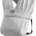 vrbabies Baby Wraps Carrier Newborn to Toddler, Kangaroo Baby Easy Wearing Wrap, Adjustable Soft Baby Holder Front Chest Sling Carriers Perfect Infant Essentials Gifts (Striped Grey, Cotton)