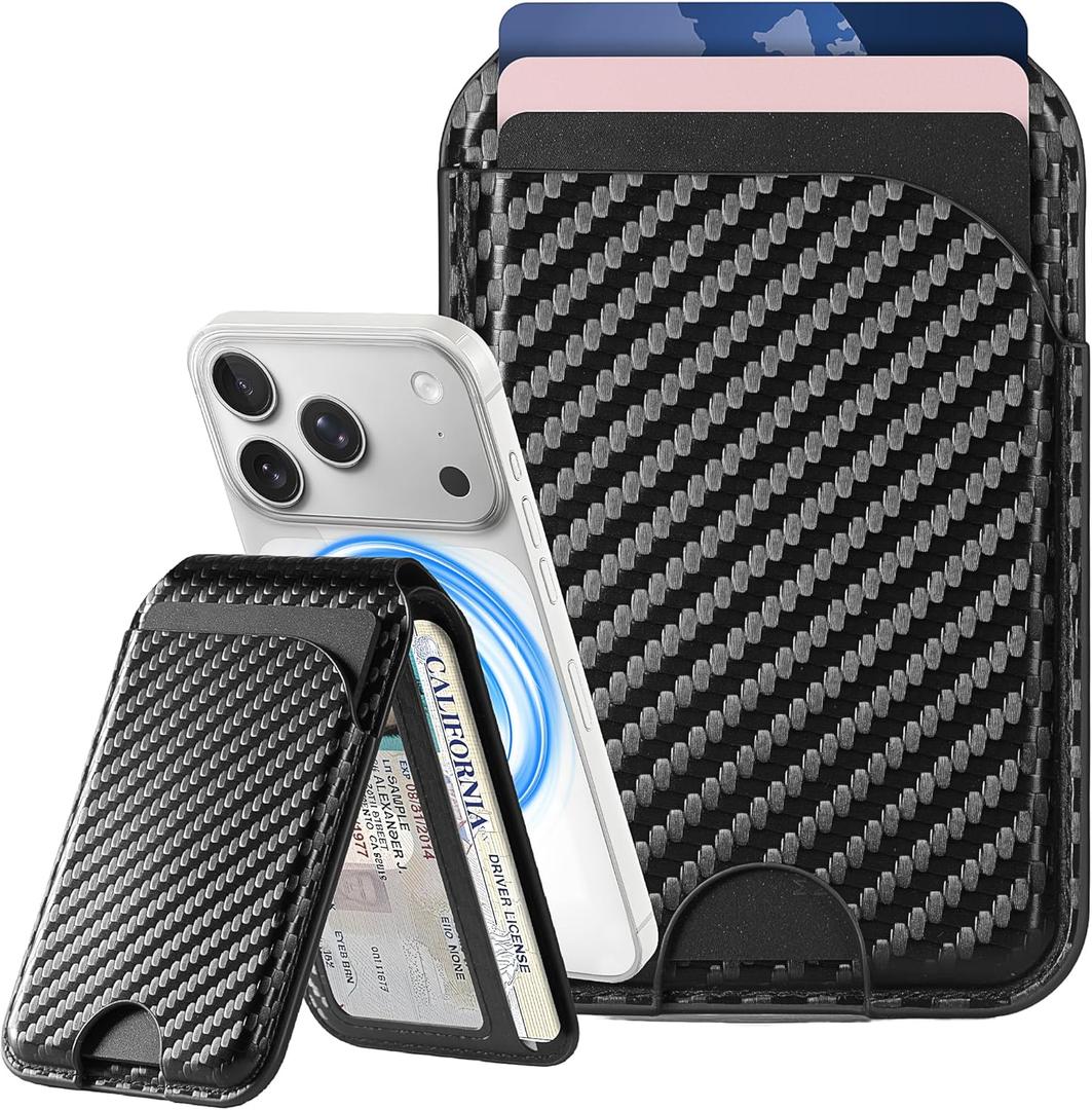 for MagSafe Wallet with Stand, Adjustable Stand Magnetic Wallet for iPhone, RIFD Blocking Phone Credit Card Holder for iPhone 17/16/15/14/13/12 Series, Not for iPhone 13/12 Mini, Black