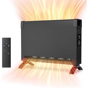 Kucreiheat Space Heater, Whole-Room Convection Panel Heater, 1500W Electric Heater with Tip-over & Overheat Protection, Remote Control, Timer Quite Space Heaters for Indoor Use, Black