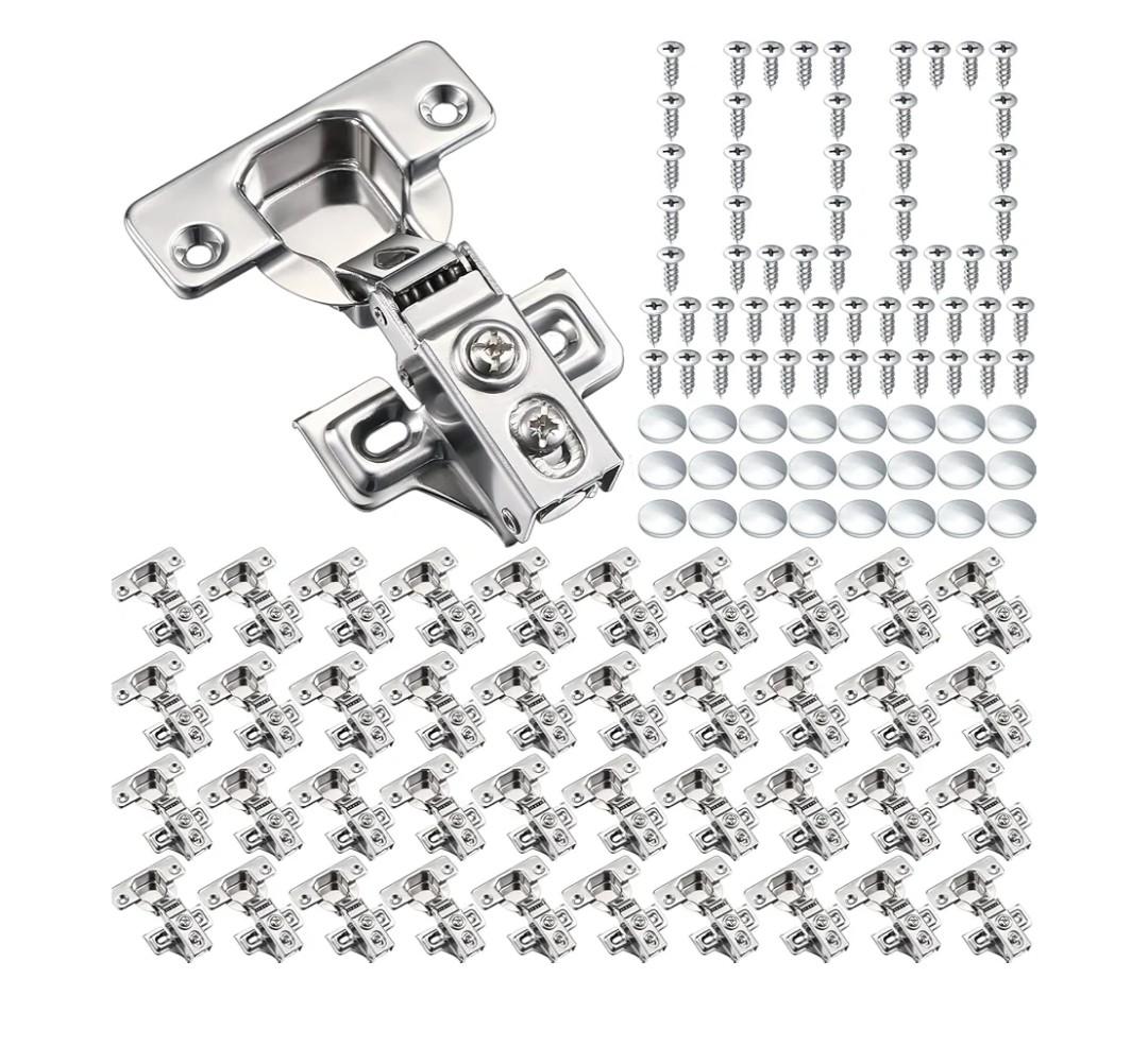 Chumia 100 Pack Soft Closing Cabinet Hinges for Kitchen 1/2 Inch Partial Overlay Kitchen Cabinet Door Hinges 105 Degree Concealed with Mounting Screws for Frameless Face Frame Door