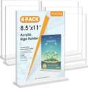 MaxGear Acrylic Sign Holder 8.5x11 6 Pack, Double Sided Clear Table Stand, Vertical Flyer Holder, Plastic Frame Display for Picture, Stores, Restaurants, Hotels, Office T Shape