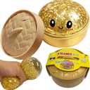 Glitter Dumpling Squishies Toy with Box, Colorful Glitter Dumplings Stress Balls Fidget Sensory Soft Squeeze Slow Rising Decompression Dough Toy. (Gold Glitter)