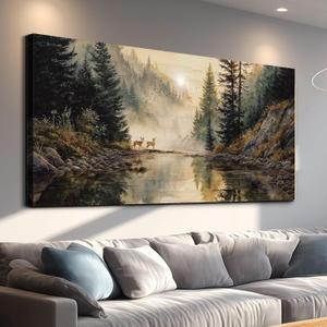 WLWBINTING Farmhouse Wall Art Large Landscape Wall Decor Deer Forest Pictures Vintage Wall Art Decorations For Living Room Bedroom Office Rustic Paintings Artwork For Wall Nature Aesthetic Home Decor