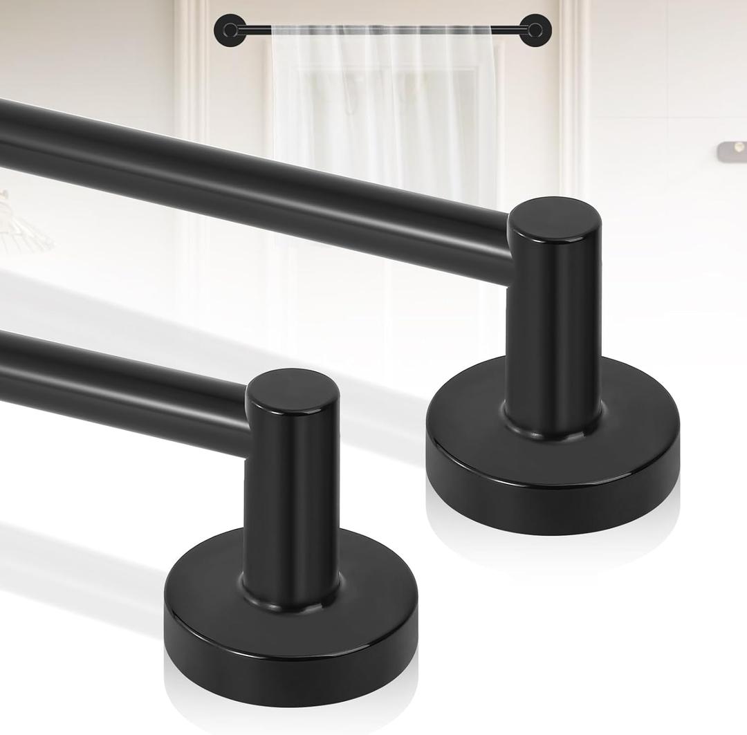 Black Magnetic Curtain Rod for Door:Magnet Curtain Rod for Classroom Whiteboard,Small Adjustable Magnetic Towel Bar,Tool-Free French Magnet Pole with Leather Protective Cover,2 Pack 16-28"