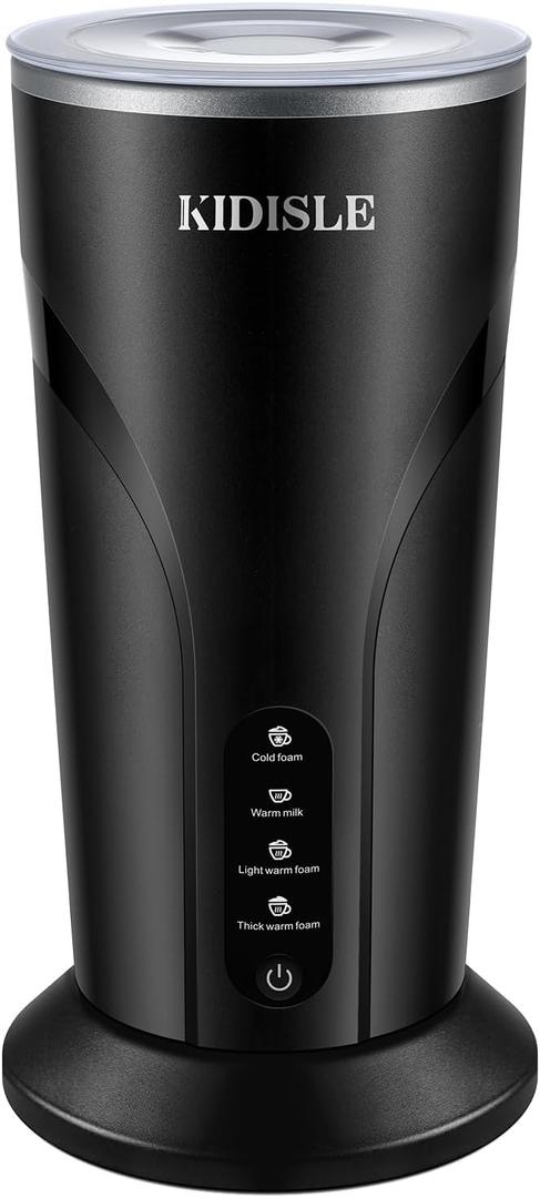 KIDISLE 4-in-1 Electric Milk Frother and Steamer, Milk Steamer and Cold Foam Maker, Hot Chocolate Maker, Frother for Coffee, Latte, Macchiato, Cappuccino, BPA Free, Black