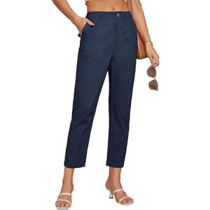 GRACE KARIN Women's 2025 Work Pants Casual High-Waisted Business Tapered Leg Trousers with Pockets (Size S, Navy Blue)