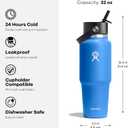 Hydro Flask Travel Water Bottle - Insulated Stainless Steel - Wide Straw Lid, Non Spill, Leakproof in 32 Oz Moonshadow