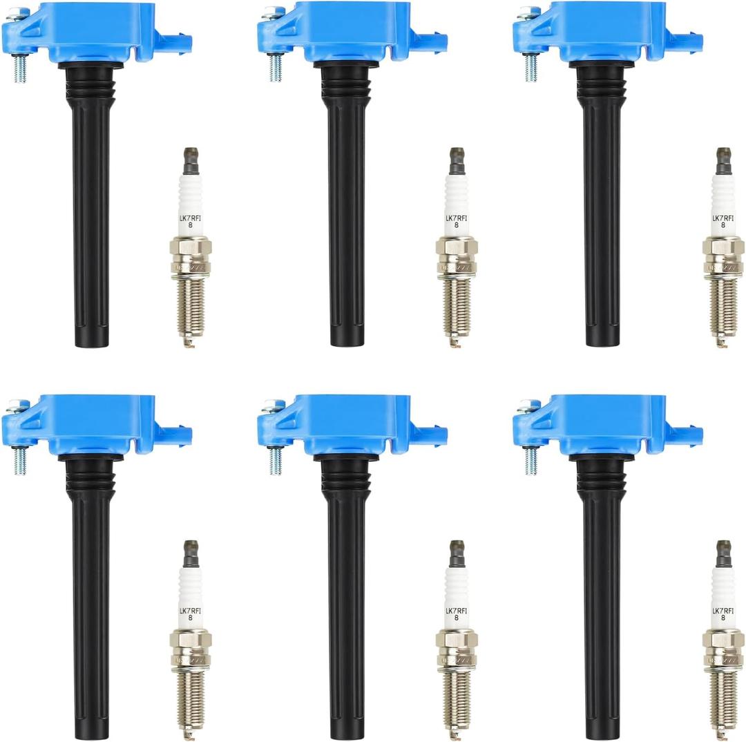 Ignition Coil Pack for Chrysler 200 11-17, 300, Town & Country 11-16, Dodge Avenger 11-14, Challenger, Charger, Durango 11-15, Grand Caravan, Journey - 6 Pack UF648 (BLUE Coil Pack & Spark Plugs)