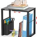 Locker Organizer Shelf, Metal Adjustable Width and Height, Ideal Locker for School, Office, and Gym Lockers, Extends Locker Storage Organization with Pockets, Black