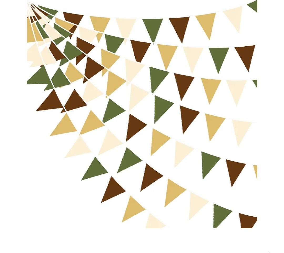 32Ft Woodland Party Decorations Olive Green Tan Brown Cream Neutral Triangle Flag Fabric Banner Pennant Bunting Garland Streamers for Birthday Wedding Baby Shower Jungle Safari Camping Party Decor