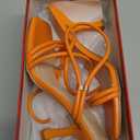 Women's Strappy Kitten Heels Square Open Toe Sandals Party Wedding Ankle Strap Shoes (5.5, Orange)