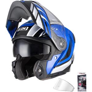 LEM Modular Motorcycle Helmets Fiberglass, Full Face Motorcycle Helmet Flip Up for Touring, DOT Certified, Release Sun Visor & Removable Comfort Liner, Lightweight Street Bike Helmet (Blue, M)