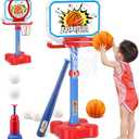 4 in 1 Toddler Basketball Hoop and T Ball Set, Toss Ring Game Kids Toys, Adjustable Height Kids Basketball Hoop Pool Toys Indoor Outdoor Sports, Gifts for Boys Girls Outdoor Toys for Toddlers 3-5 2-4