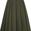 Belle Poque Women's Midi Skirt with Pockets Vintage A Line High Waisted Flowy Pleated Swing Skirts for Office (Green, XXL)