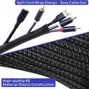 Cable Management Sleeves 1.5in - 2 Pack 4.1ft Split Braided Cable Sleeve Black, Wire Organizers for Cords, Hard PE Cord Protectors from Pets, Flexible Cord Wrap Wire Sleeve for Computer Cord Organizer