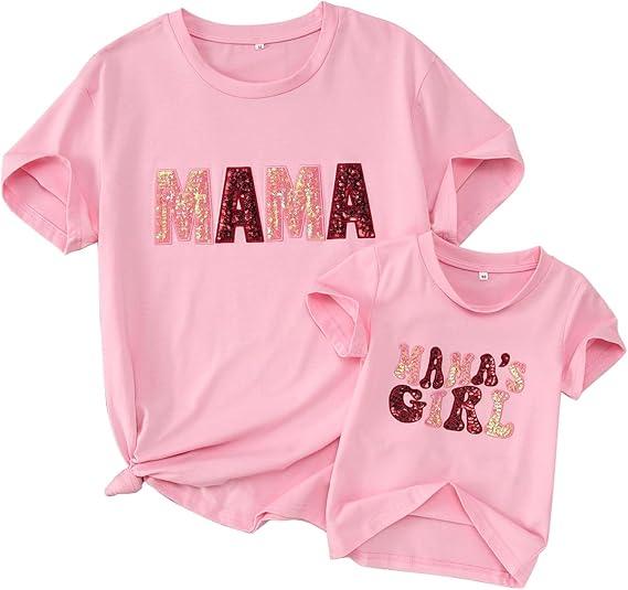MODNTOGA Mommy and Me Matching Tee Tops Mama's Girl Summer T-Shirt Mother and Daughter Gift Crewneck Family Shirts (Mama Pink, M)