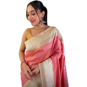 Indian Women's Radiant_Soft Silk Floral Butta Saree With Unstitched Blouse Piece Partywear/Wedding/Festive Gift Item Pack Of 1 (Peach) (Pink)