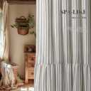 Farmhouse Shower Curtain with Ruffle Hem Linen Shower Curtains for Bathroom Country Vintage Rustic Natural Fabric, Cream-Grey Stripe 72" W x 96" L