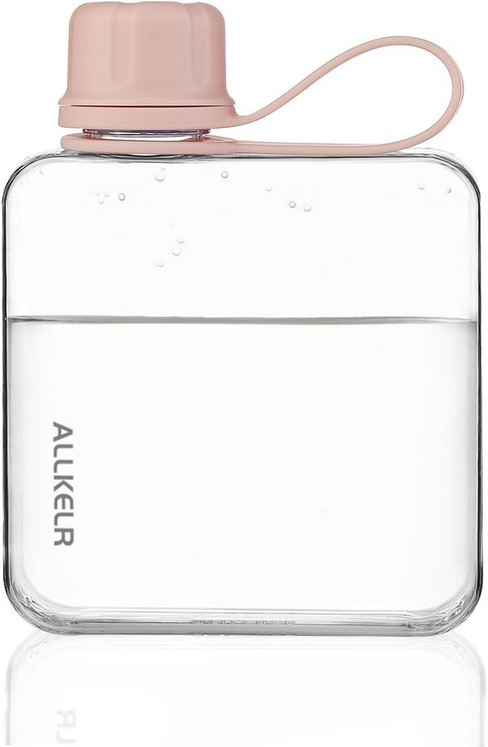 Portable Flat Water Bottle,BPA Free Reusable Tritan Plastic Travel Water Bottle Cup,Lightweight Leakproof Slim Water Bottle Fits Purse,Backpacking, Hiking (Pink, 10.8 oz)