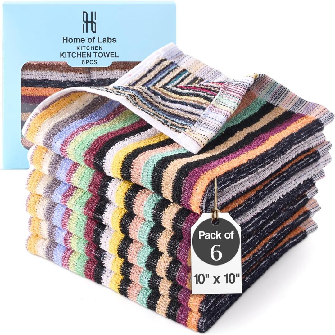 Essential Kitchen Towels - Highly Absorbent, Super Soft Long Lasting - 100% Cotton, 10"x10" Flat Kitchen Cloth for Cleaning & Drying Dishes (6-Pack) (6)