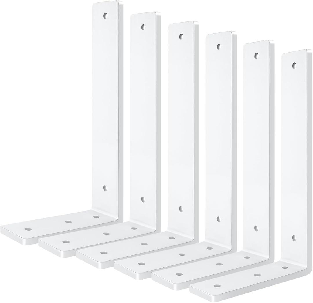 White Floating Shelf Bracket 12 Inch, 6 Pack Heavy Duty Shelf Brackets, Wall Shelf Bracket for DIY Decorative with Mounting Hardware