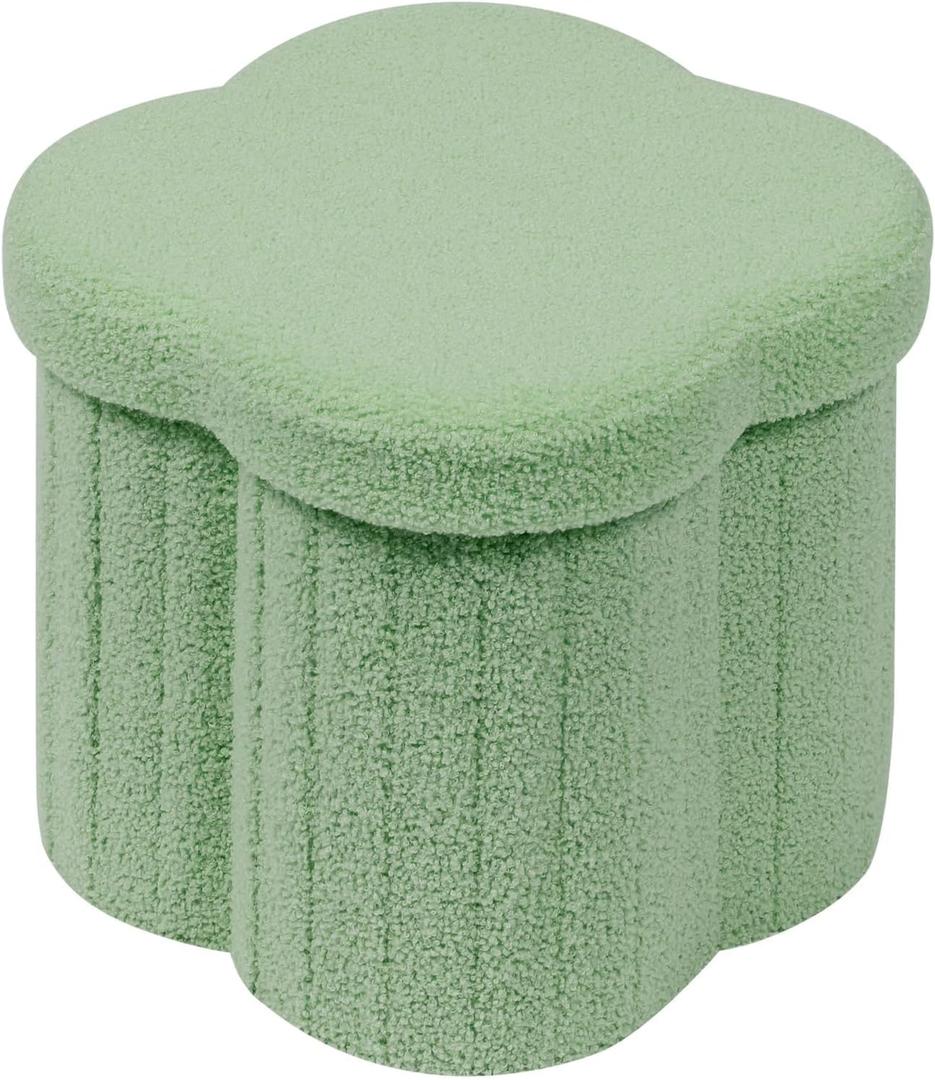 B FSOBEIIALEO Storage Ottoman Cube, Flowers Shaped Ottomans with Storage Foot Stool Footrest for Lving Room, Boucle Ottoman Seat for Dorm Room,Faux Teddy Fur, Green 12.6"x12.6"x12.6"