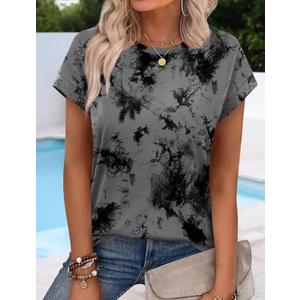 Tie Dye Shirt Women Tshirts Business Casual Cap Sleeve Tops Spring Outfits Basic Blouses L