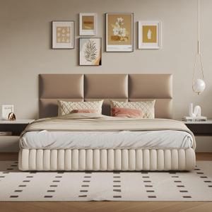 Light Brown Wall-Mounted Upholstered Headboard Panels, Faux Leather, 24x12 Inches, Pack of 12  DIY Soundproof Wall Padding for Full, Queen, or King Beds, Modern Wall Dcor, Easy to Clean