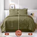 JOLLYVOGUE Olive Green King Size Comforter Sets 7 Pieces, Pintuck Bed in a Bag Comforter Set for Bedroom, Bedding Comforter Sets with Comforter, Sheets, Ruffled Shams & Pillowcases