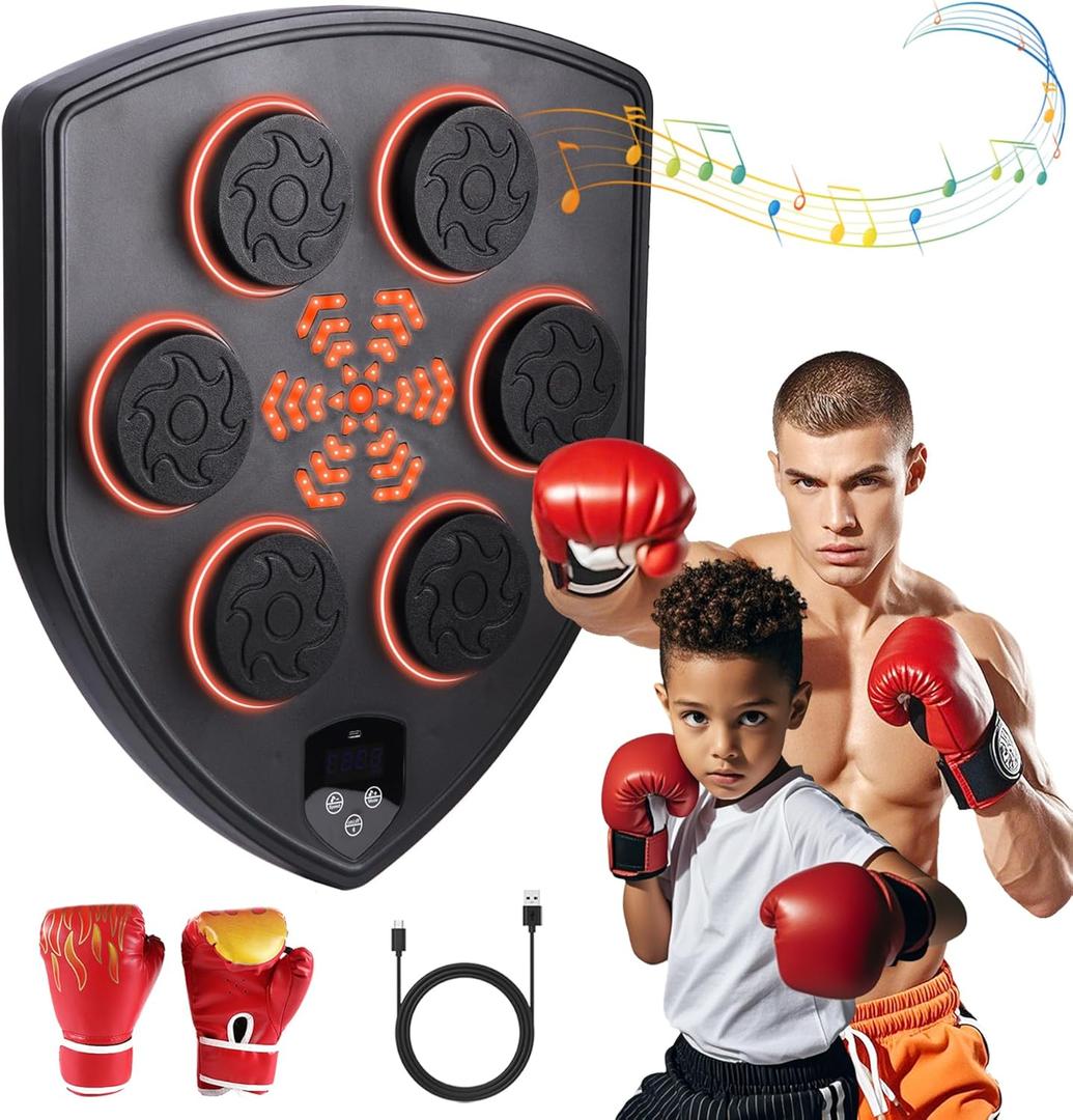 Music Boxing Machine with Gloves, Wall Mounted Smart Bluetooth Boxing Machine, Training Reaction Speed Digital Punching Target for Adults and Kids,9 Modes & 9 Speeds,European Medieval Shield Style