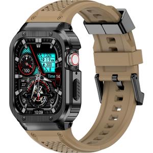 Band with Stainless Steel Case Compatible with Apple Watch Series 9 8 7 45mm Band, iwatch Bands Rugged Metal Protective Cover for Men (Tan)