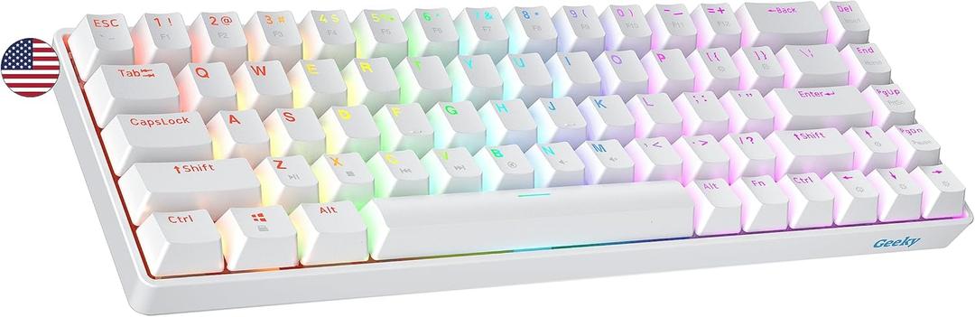 Geeky GK65 65% | Hot Swappable Mechanical Gaming Keyboard | 68 Keys Multi Color RGB LED Backlit for PC/Mac Gamer | ANSI US American Layout (White, Mechanical Speed Yellow)