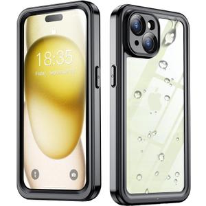 SPIDERCASE for iPhone 15 Plus Case Waterproof, Built-in Screen & Camera Lens Protector [IP68 Underwater][12FT Military Shockproof] Full Body Protection Phone Case, Black/Clear