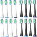 Replacement Heads Compatible with Sonicare Toothbrush, Replacement Brush Head for Philips Sonicare Electric Toothbrush 4100 5100 6100 9900 C2 W3 and More Snap-on Handles (8white+8black) (1 Count (Pack of 16))