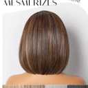 GORGIUS Brown Highlight Bob Lace Front Wig Glueless Straight Short Wigs Upgrade with Human-Hair-Like Sythetic Hair Pre Cut Pre Plucked Side Part Hairline 12 Inch