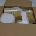 N9R 600PCS Disposable Plastic Plates, Gold Plastic Dinnerware Set Includes 100 Dinner Plates, Dessert Plate, Cups, Spoons, Forks, Knives for 100 Guests, Perfect for Party, Wedding, Birthday