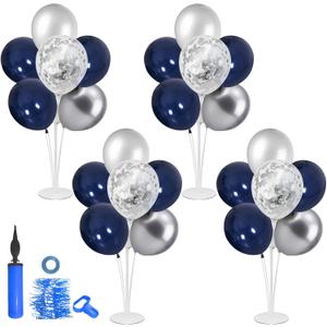 4 Set Balloon Stand with Silver Navy Blue Balloons Centerpiece Table Decorations for Birthday Wedding Anniversary Retirement New Years Graduation Decorations Class of 2026