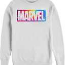 Marvel Men's Classic Brick Tie-dye Pullover Crew Fleece (Medium, White)