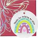 MeiFuJuW Teacher Gifts for Women, Teachers Day Gifts for Her, Ceramic Ornament Keepsake Sign Round Plaque Rainbow Retirement Graduation Thank You Gift for Teacher Mentor Leader