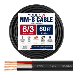 6/3 NM-B Wire with Ground - 60FT 6 Gauge Non-Metallic Sheathed Cable Pure Copper 6 AWG 3 Conductor Residential Indoor Wire for Outlets, Switches and Other Loads etc.