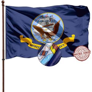 Embroidered Navy Flags 3x5 Outdoor Double Sided- 3Ply Heavy Duty 300D Nylon(All Weather)- Navy Flag Banner -2 Brass Grommets & 4 Rows Stitched