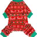 PUPTECK Soft Fleece Dog Pajamas for Small Medium Dogs, Dog Onesie Puppy Sweaters Clothes Jumpsuit Pjs, Cute Jammies Cat Coat Pet Costume Apparel, Red&Green L (Large(CHEST 20", BACK 14"))