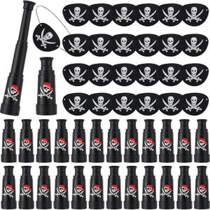 Soulchen 48 Pcs Pirate Party Sets Pirate Eye Patches Telescopes for Kids Black Patches Plastic Telescopes Bulk Halloween Party Favors for Kids Halloween Theme Birthday Supplies