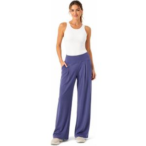 Harmony & Balance Palazzo Pants for Women, High Waisted Wide Leg Yoga Pants with Pockets, Buttery Soft Lounge Pants (Blue, M)